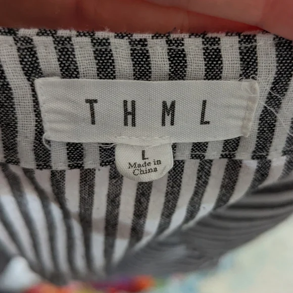 THML Tribal Dress Blue And White Stripes Size L - Picture 5 of 9